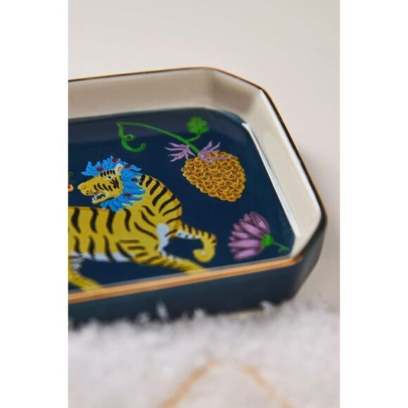 Anthropologie Juniper Stoneware Trinket Dish Blue Gold Gift NEW - Picture 3 of 3